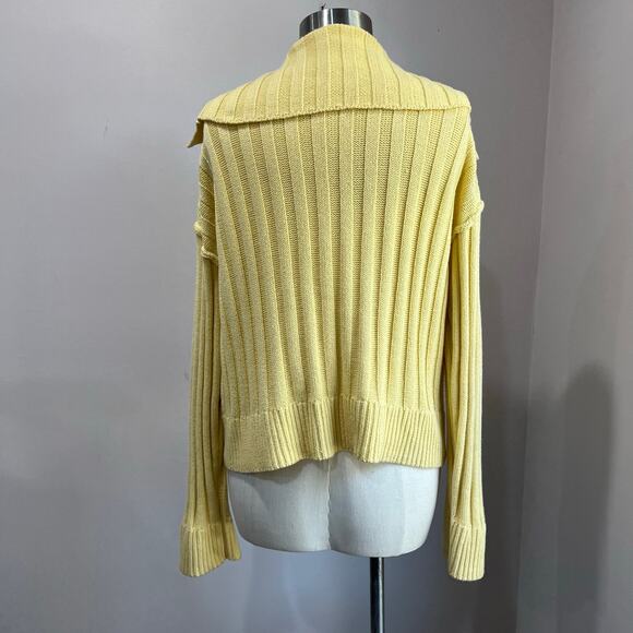 Hippie Rose Ribbed Sweater Size L Yellow Collared Preppy Knit Pullover - Picture 2 of 7